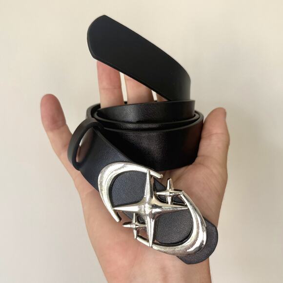 y2k silver and black gothic chrome star boho belt - Picture 2 of 11